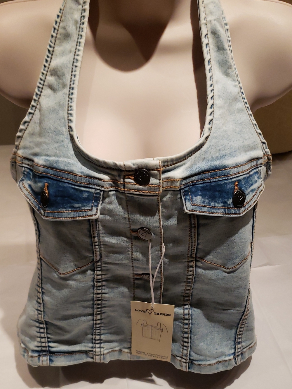 NEW Halter Top Cropped Buttoned Denim Vest NWT Women's XL